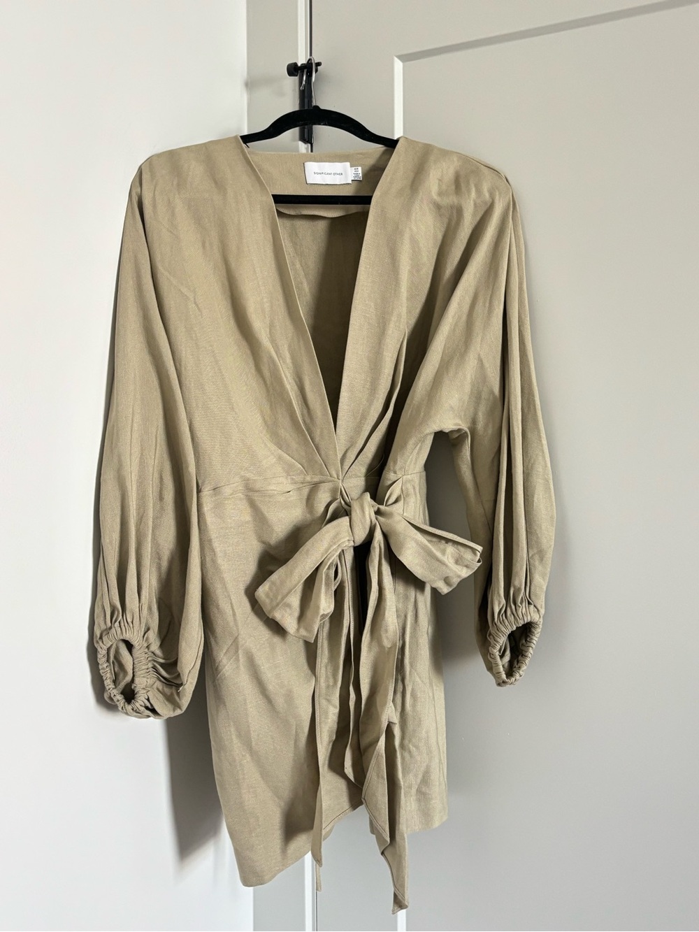 Women’s Taupe Mini Wrap Dress with Tie Waist